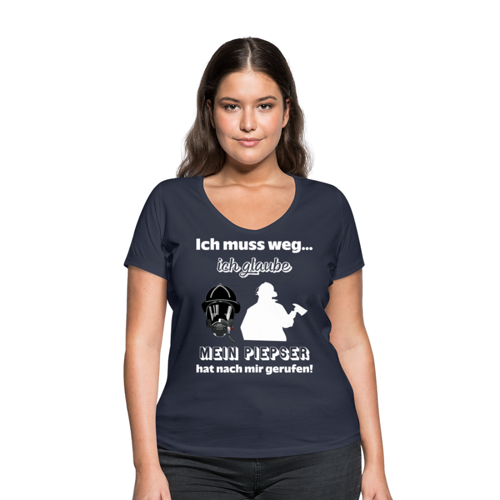 Ich muss weg... Ich glaube mein Piepser hat nach mir gerufen! - Frauen T-Shirt mit V-Ausschnitt aus 100% Bio-Baumwolle - Navy