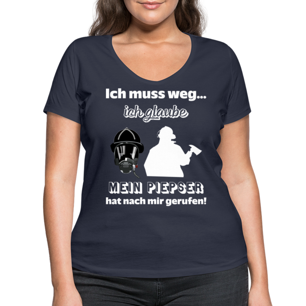 Ich muss weg... Ich glaube mein Piepser hat nach mir gerufen! - Frauen T-Shirt mit V-Ausschnitt aus 100% Bio-Baumwolle - Navy