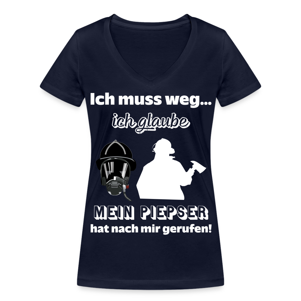 Ich muss weg... Ich glaube mein Piepser hat nach mir gerufen! - Frauen T-Shirt mit V-Ausschnitt aus 100% Bio-Baumwolle - Navy