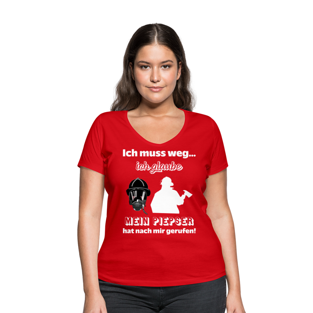 Ich muss weg... Ich glaube mein Piepser hat nach mir gerufen! - Frauen T-Shirt mit V-Ausschnitt aus 100% Bio-Baumwolle - Rot