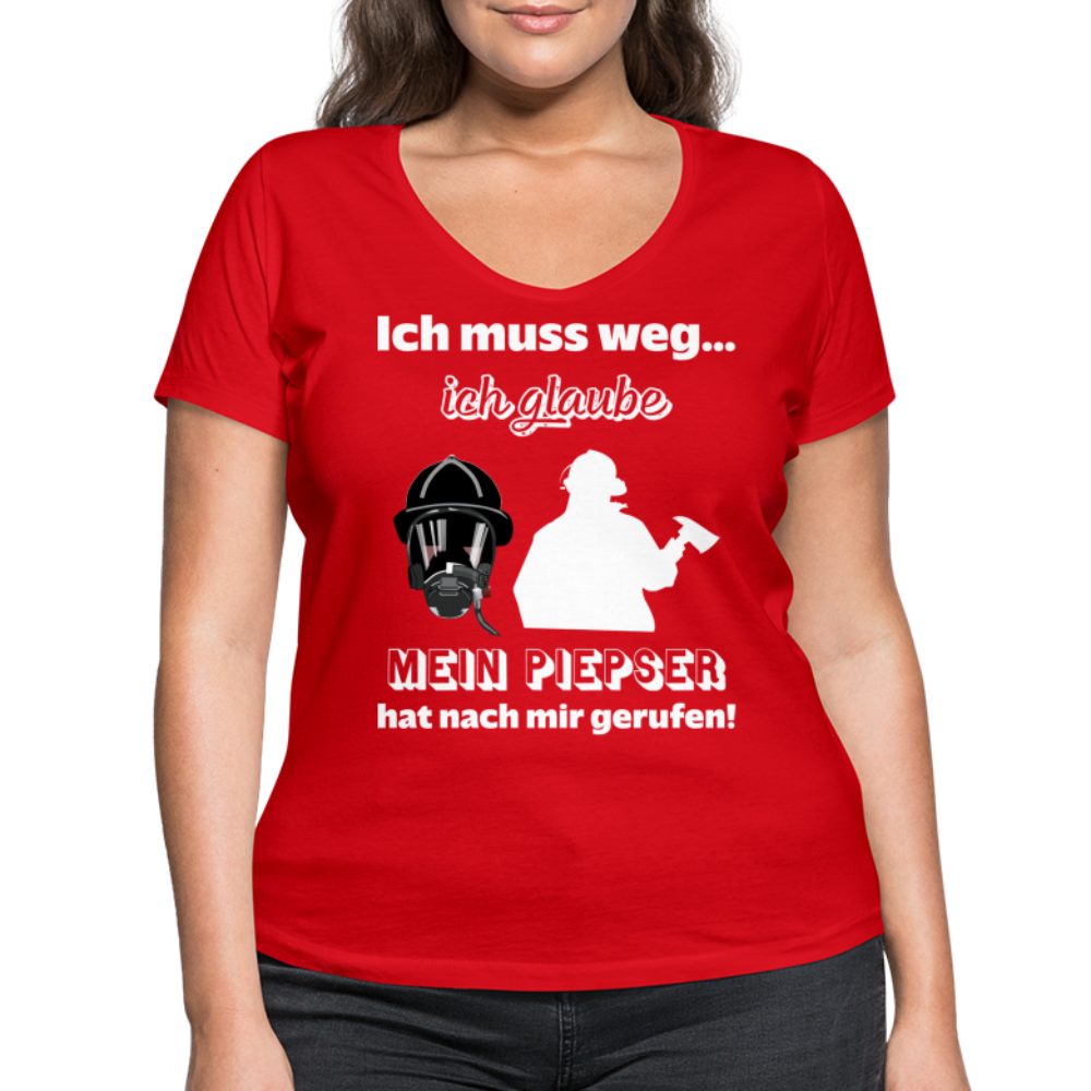 Ich muss weg... Ich glaube mein Piepser hat nach mir gerufen! - Frauen T-Shirt mit V-Ausschnitt aus 100% Bio-Baumwolle - Rot