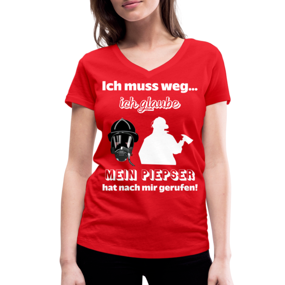 Ich muss weg... Ich glaube mein Piepser hat nach mir gerufen! - Frauen T-Shirt mit V-Ausschnitt aus 100% Bio-Baumwolle - Rot