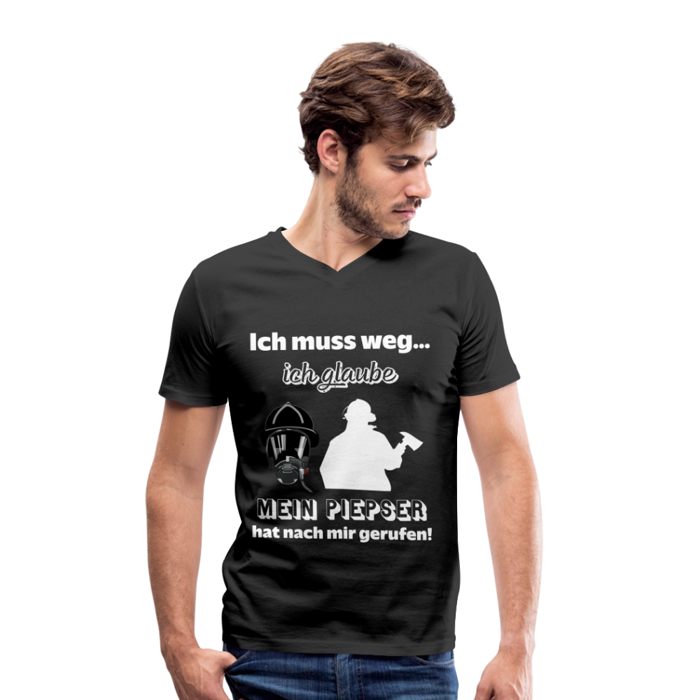 Ich muss weg... Ich glaube mein Piepser hat nach mir gerufen! - Männer T-Shirt mit V-Ausschnitt aus 100% Bio-Baumwolle - Schwarz