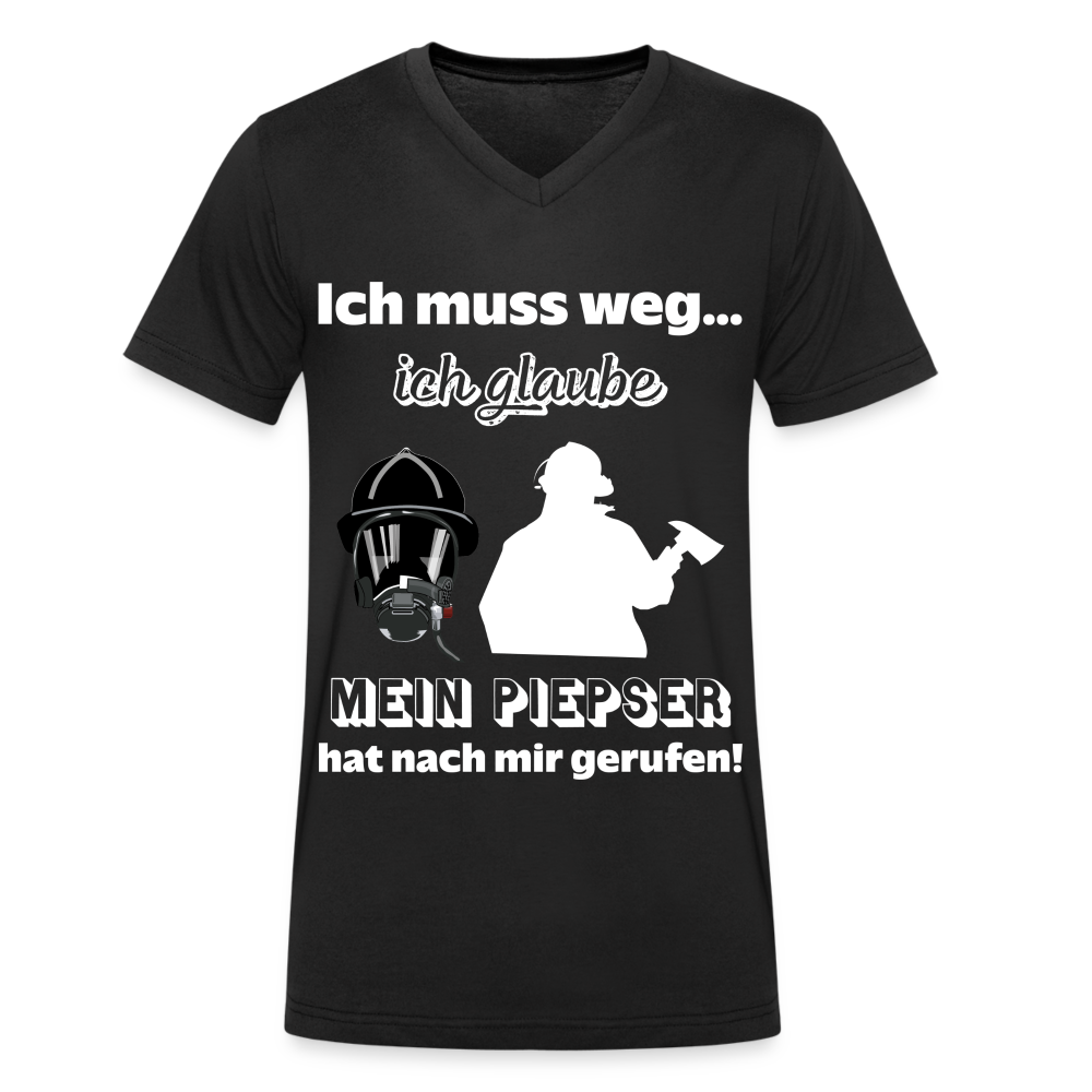 Ich muss weg... Ich glaube mein Piepser hat nach mir gerufen! - Männer T-Shirt mit V-Ausschnitt aus 100% Bio-Baumwolle - Schwarz